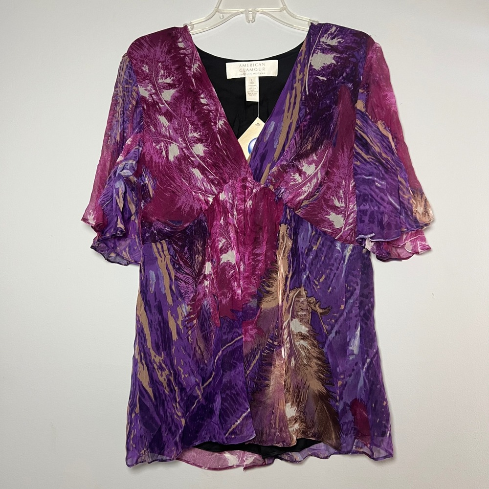 AMERICAN GLAMOUR BADGLEY MISCHKA Babydoll Silk Tunic Top Large‎ Dark Fairy Y2K